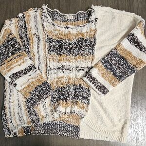 POL Cream and Brown Knit Women's Top